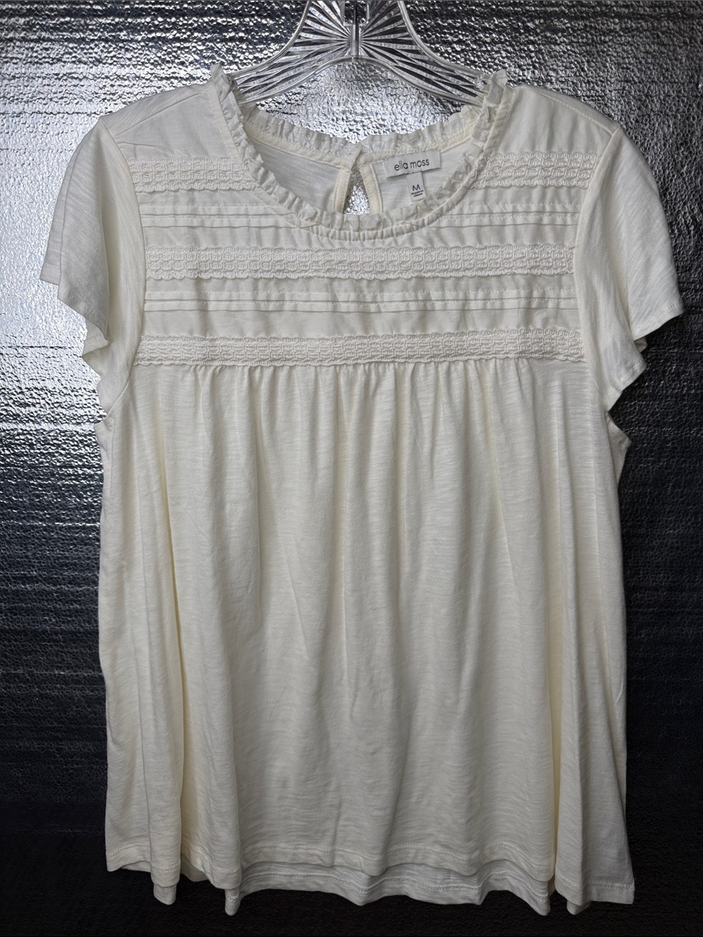 Ella Moss Cream Lace-Trim Short Sleeve Tunic